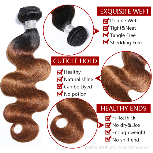 wholesale 3 Tone Ombre 1B 4/27/30 Remy Brazilian Straight body wave Hair Bundles with closure and frontal human wigs